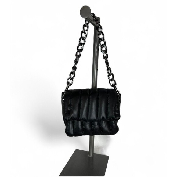 Think Royln Small Black Puffer Purse Handbag Black w Chain Strap  Date Night Bag - Picture 1 of 9